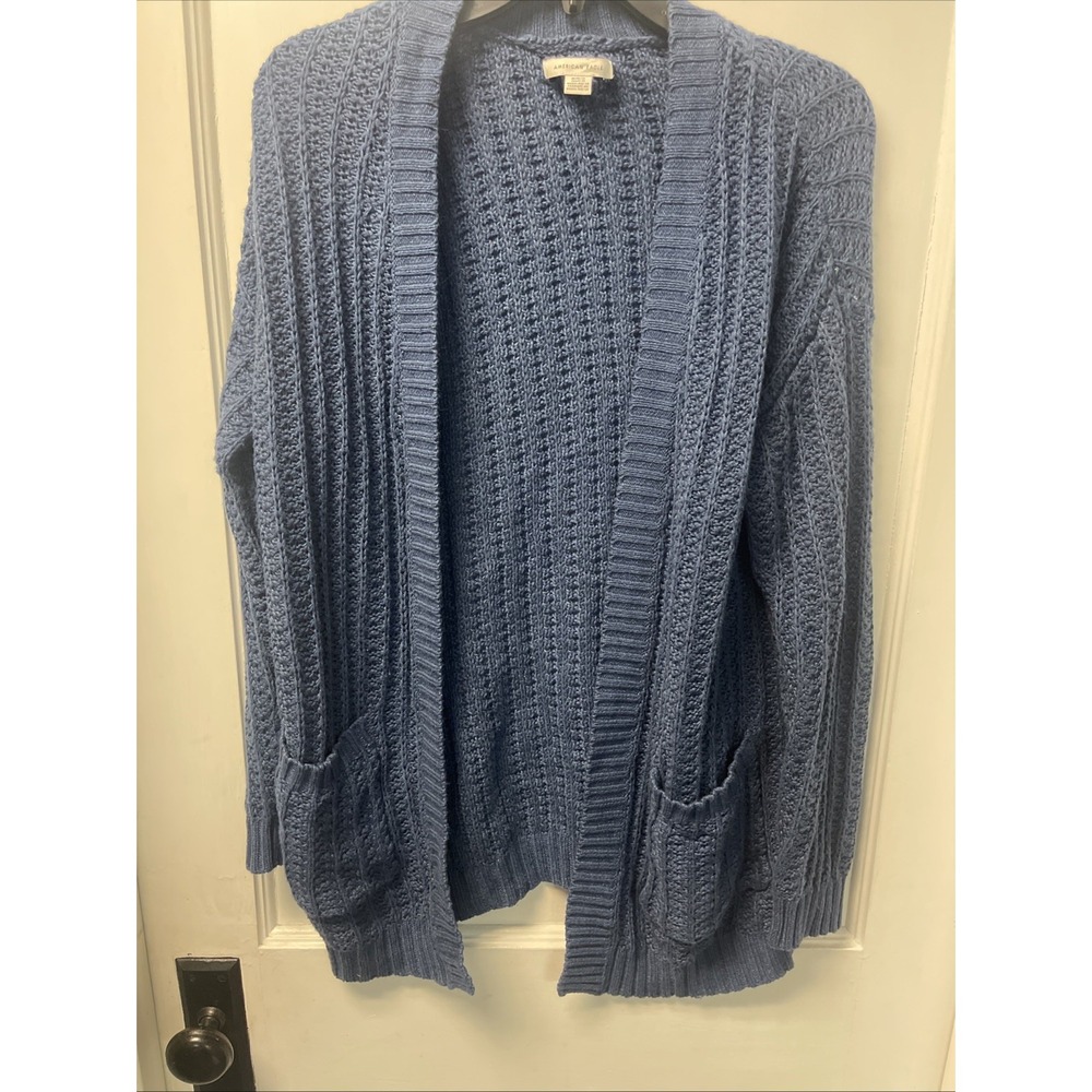 American Eagle Blue Knit Open Front Cardigan Size Medium Super Soft